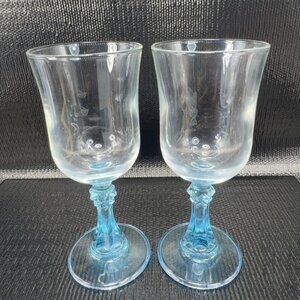 Cristal D’Arques Durand Aqua Blue Stemmed Cordial Glasses Cups Goblets Set 2 VTG